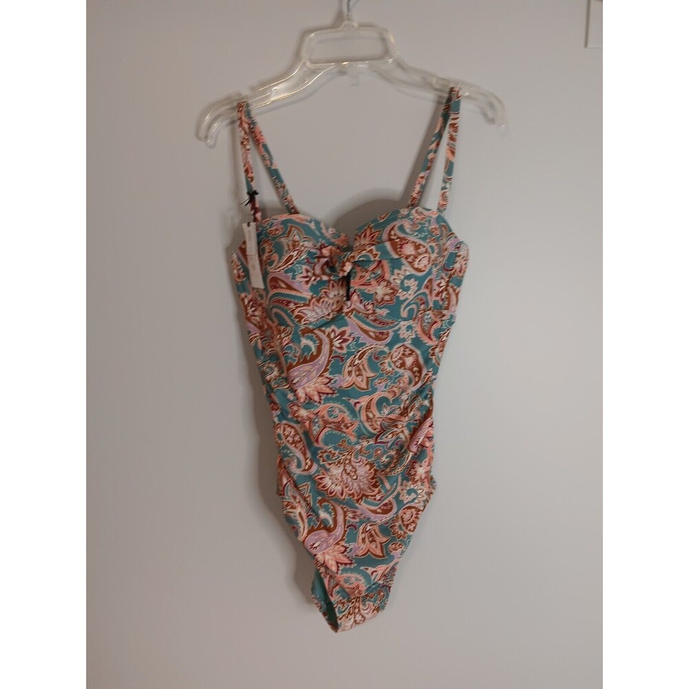 Shade & Shore Women's Shirred Bandeau One Piece Swimsuit Full Coverage Small